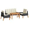vidaXL 4-tlg. Garten-Lounge-Set mit Kissen Poly Rattan&Massivholz