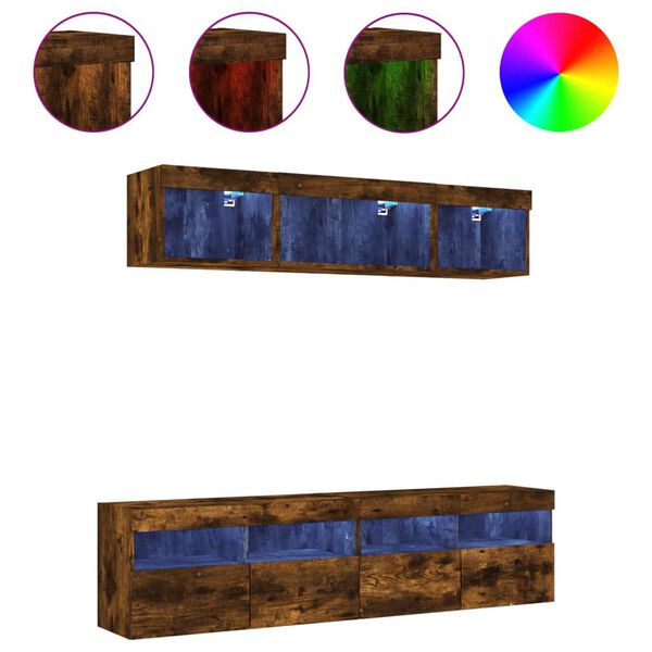 vidaXL 5-tlg. Wohnwand mit LED-Beleuchtung Räuchereiche Holzwerkstoff