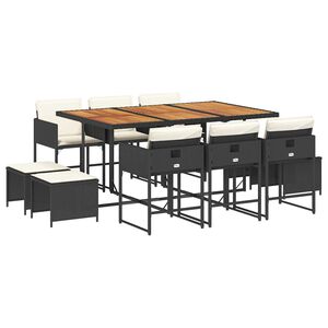 vidaXL 11-tlg. Garten-Essgruppe mit Kissen Schwarz Poly Rattan