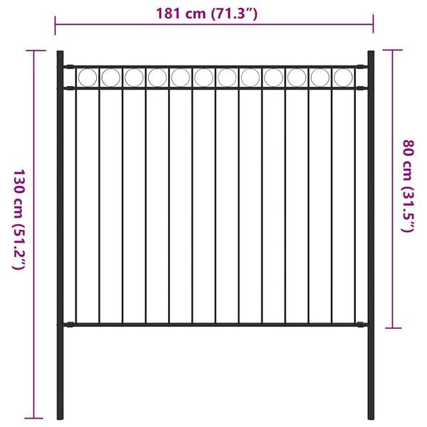 vidaXL Gartenzaun Stahl 1,7x0,8 m Schwarz