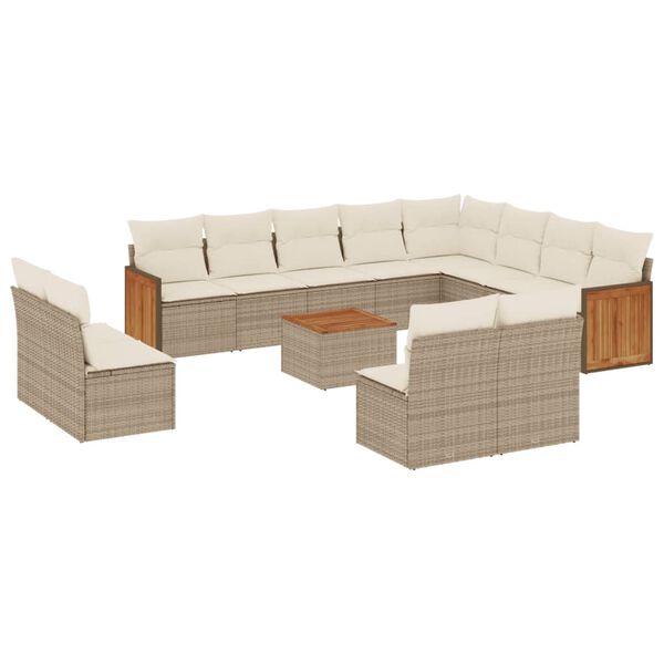 vidaXL 13-tlg. Garten-Sofagarnitur mit Kissen Beige Poly Rattan