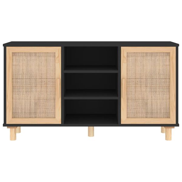 vidaXL Sideboard Schwarz 105x30x60 cm Massivholz Kiefer Natur-Rattan