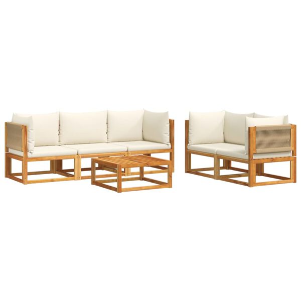vidaXL 6-tlg. Gartensofa-Set mit Kissen Holz Akazie & Seil