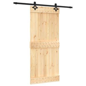 vidaXL Schiebet&uuml;r Nat&uuml;rlich und Schwarz 90 x 210 cm Massivkiefer