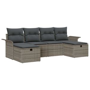 vidaXL Gartensofa-set mit Kissen mit Speicher 6 pcs Grau Poly-Rattan