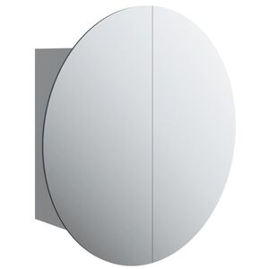 vidaXL Badezimmerschrank mit Rundem Spiegel & LED Grau 40x40x17,5 cm