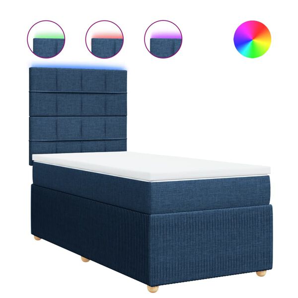 vidaXL Boxspringbett mit Matratze Blau 90x200 cm Stoff
