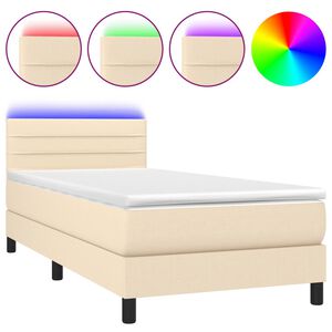 vidaXL Boxspringbett mit Matratze & LED Creme 90x190 cm Stoff