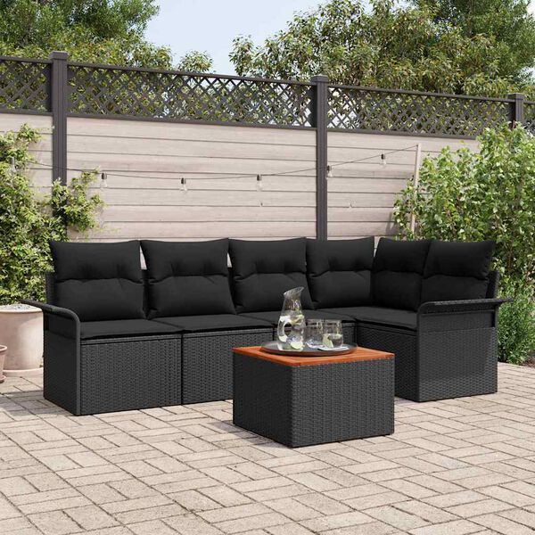 vidaXL Gartensofa-set mit Speicher 6 pcs Schwarz Poly-Rattan