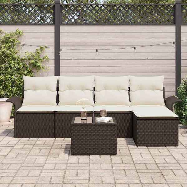 vidaXL Outdoor-Sofa mit Kissen 6 pcs Braun Poly-Rattan