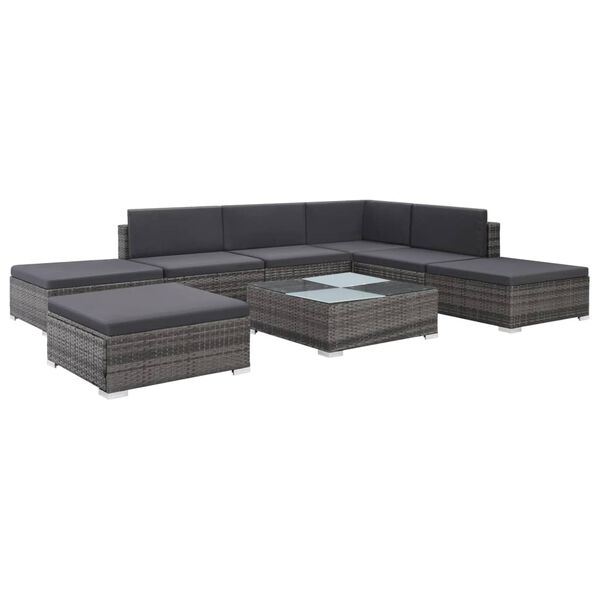 vidaXL 8-tlg. Garten-Lounge-Set mit Kissen Poly Rattan Grau