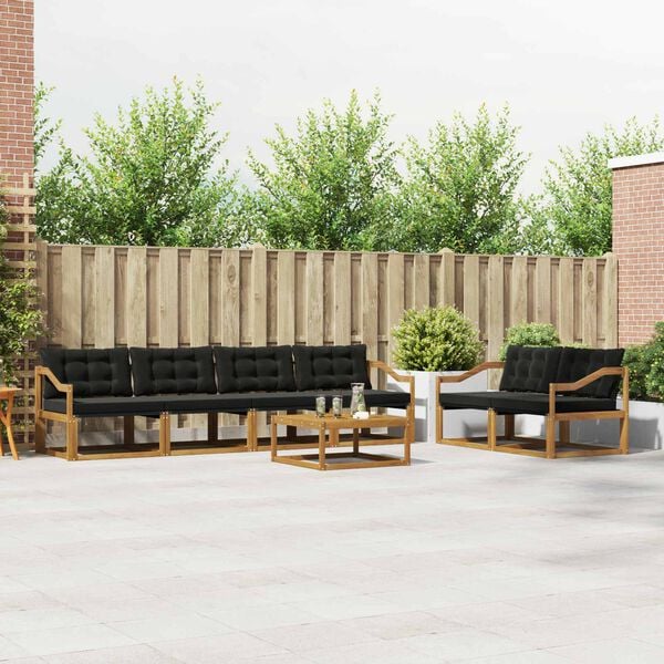 vidaXL Outdoor-Sofagarnitur mit Kissen 7 pcs Nat&uuml;rlich und Schwarz
