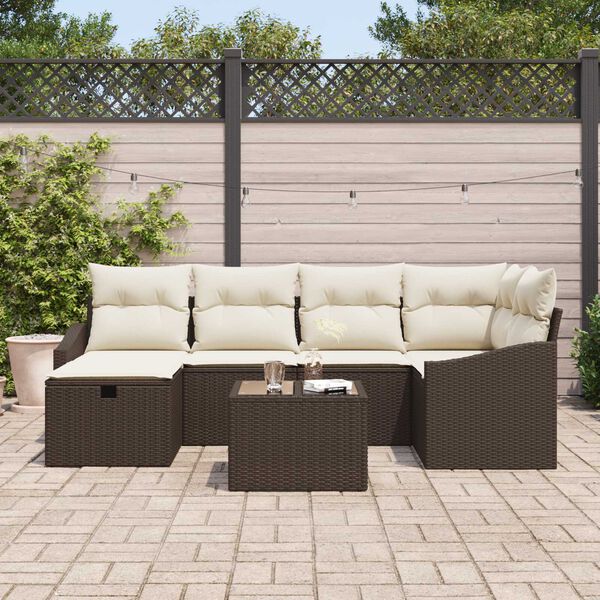 vidaXL Sofa Set mit Kissen 7 pcs Braun und Creme Poly-Rattan