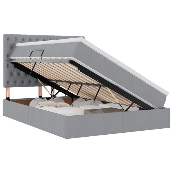 vidaXL Bett mit Stauraum und LED Hellgrau 140 x 200 cm Polyester