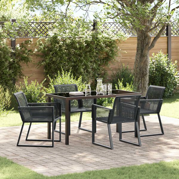 vidaXL Garten Essgruppe 5 pcs Schwarz Pulverbeschichteter Stahl