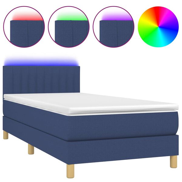 vidaXL Boxspringbett mit Matratze & LED Blau 100x200 cm Stoff