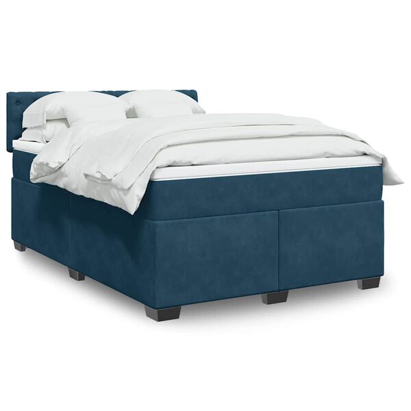 vidaXL Boxspringbett mit Matratze Blau 160x200 cm Samt