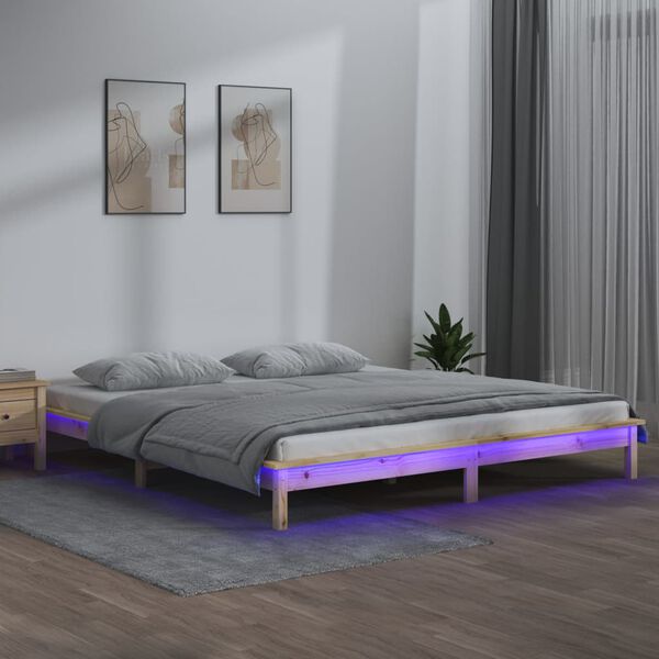 vidaXL Massivholzbett mit LEDs 135x190 cm