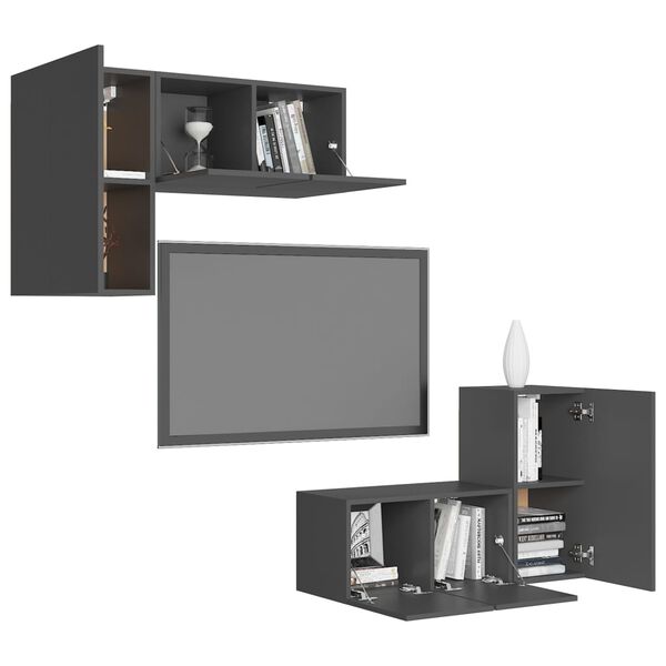 vidaXL 4-tlg. TV-Schrank-Set Grau Holzwerkstoff