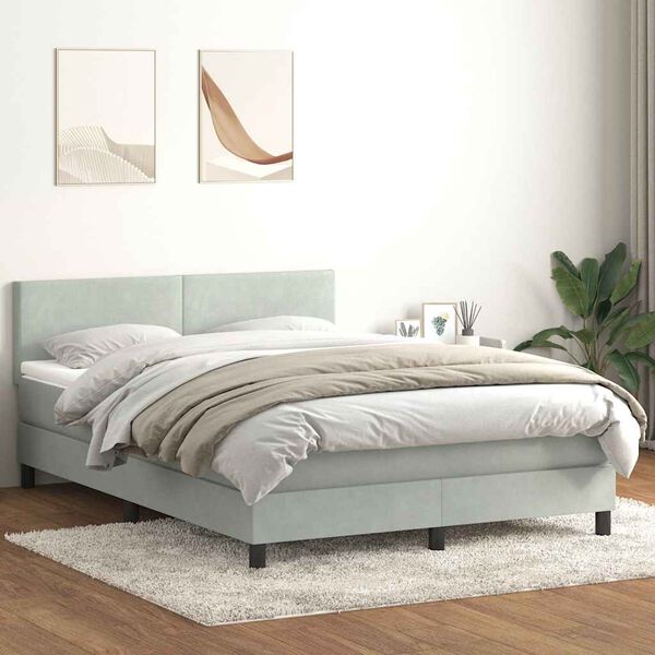 vidaXL Boxspringbett mit Matratze Hellgrau 160x210 cm Samt