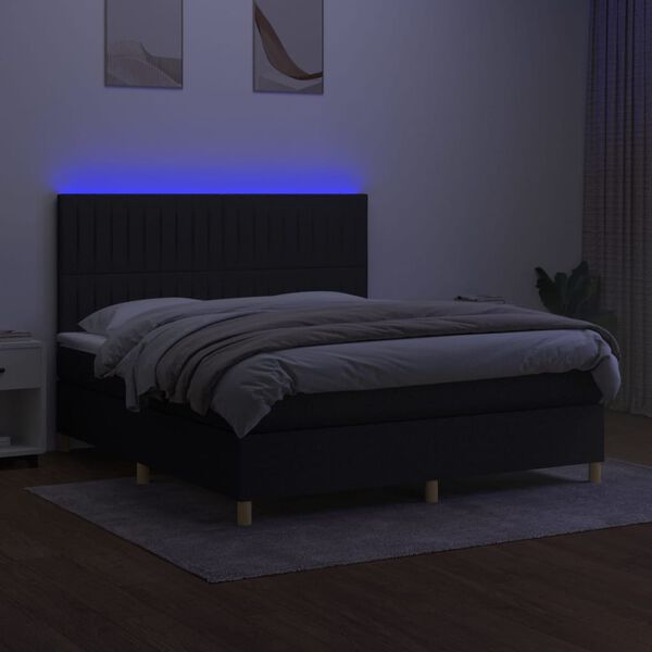 vidaXL Boxspringbett mit Matratze & LED Schwarz 160x200 cm Stoff
