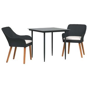 vidaXL Garten Essgruppe mit Kissen 3 pcs Schwarz Poly-Rattan