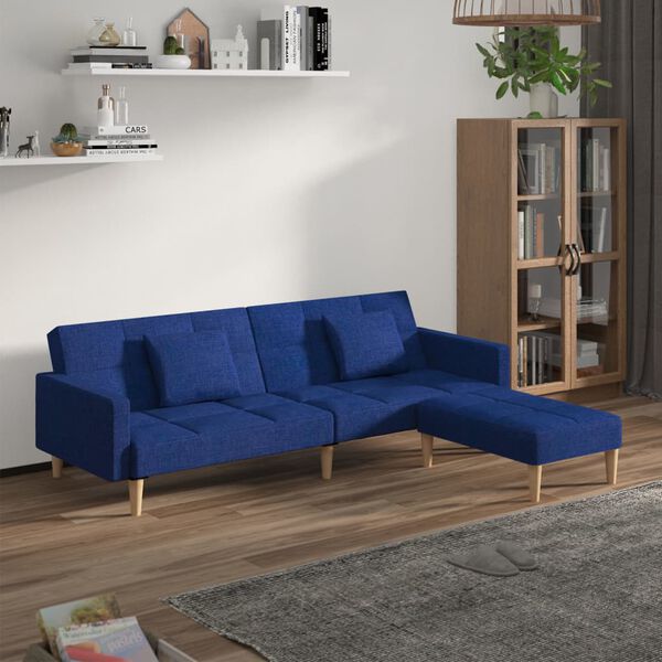 vidaXL Schlafsofa 2-Sitzer mit 2 Kissen & Hocker Blau Stoff