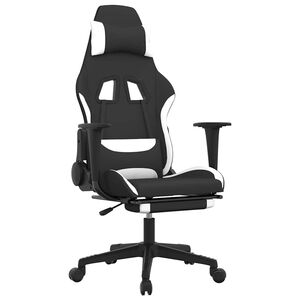 vidaXL Gaming-Stuhl mit Massage & Fu&szlig;st&uuml;tze Schwarz und Wei&szlig; Stoff