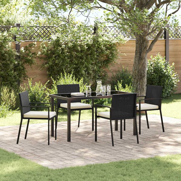 vidaXL Garten Essgruppe 5 pcs Schwarz Pulverbeschichteter Stahl