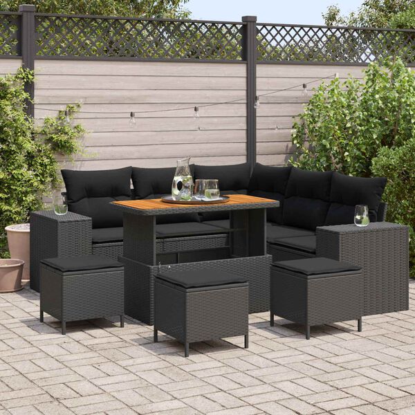 vidaXL Garten-Sofa-Set mit Kissen mit Speicher 9 pcs Schwarz