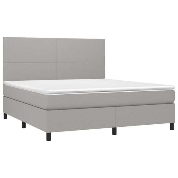 vidaXL Boxspringbett mit Matratze & LED Hellgrau 160x200 cm Stoff