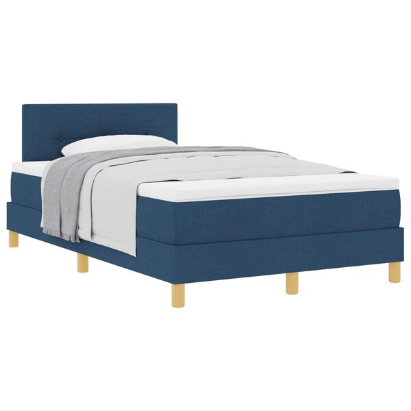 vidaXL Boxspringbett mit Matratze mit Kopfteil Blau 120 x 200 cm Stoff
