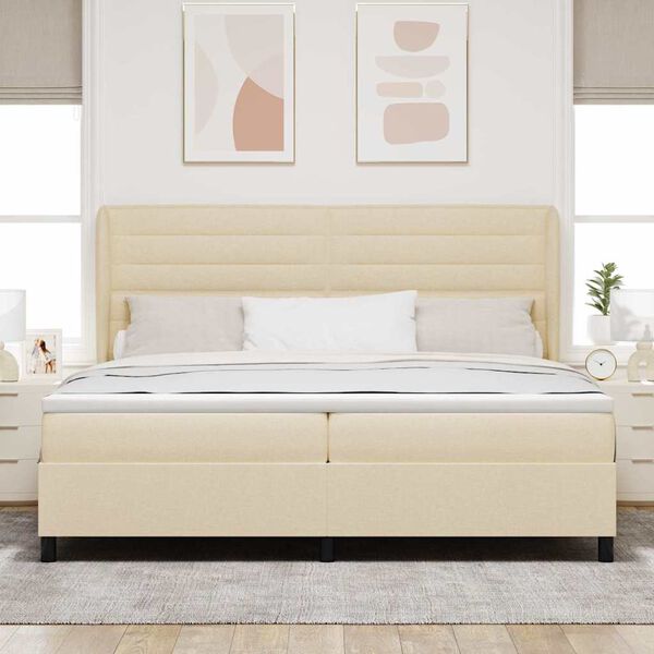 vidaXL Boxspringbett mit Matratze Creme 200 x 200 cm Stoff
