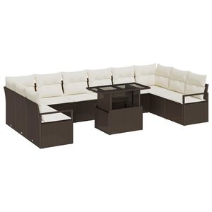 vidaXL Gartensofa-set mit Kissen mit Speicher 11 pcs Braun Poly-Rattan