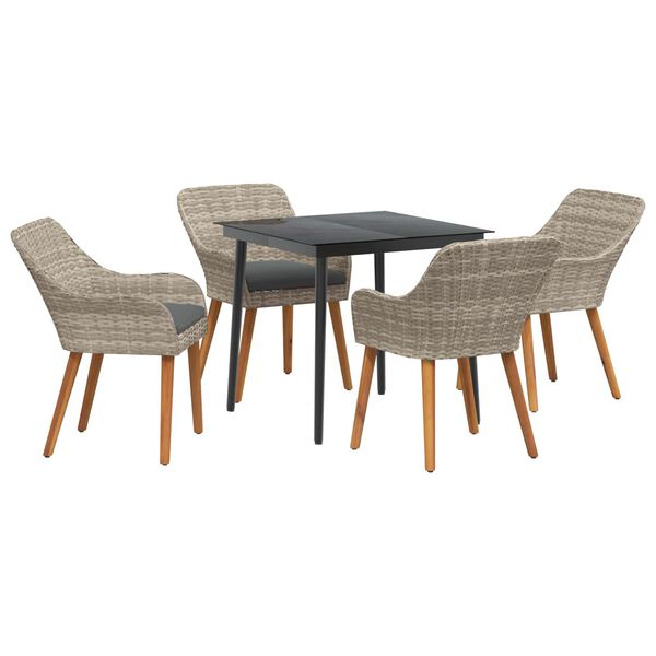 vidaXL Garten Essgruppe mit Kissen 5 pcs Hellgrau Poly-Rattan