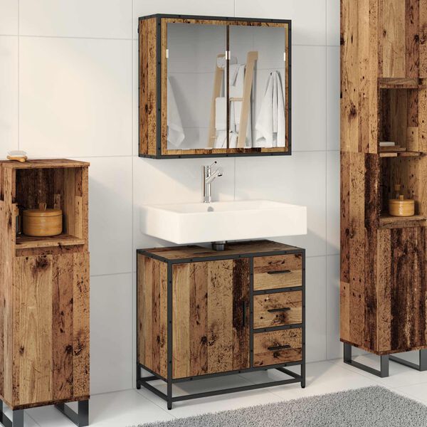 vidaXL Badezimmerm&ouml;bel-Set mit Schubladen 2 pcs Altholz Holzwerkstoff