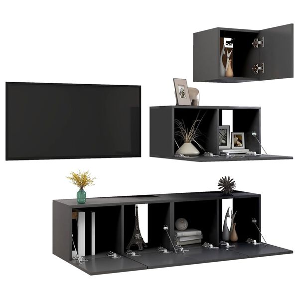vidaXL 4-tlg. TV-Schrank-Set Grau Holzwerkstoff