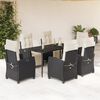 vidaXL 7-tlg. Garten-Essgruppe mit Kissen Schwarz Poly Rattan