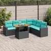 vidaXL 7-tlg. Garten-Sofagarnitur mit Kissen Schwarz Poly Rattan