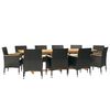 vidaXL 11-tlg. Garten-Essgruppe mit Kissen Schwarz