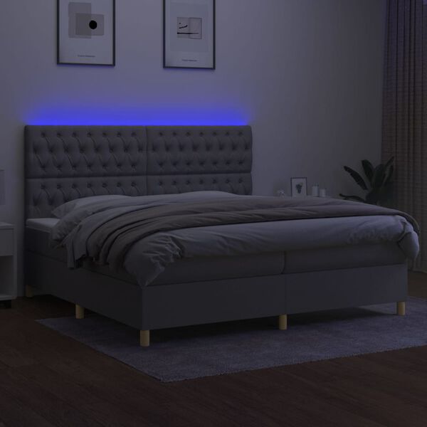 vidaXL Boxspringbett mit Matratze & LED Hellgrau 200x200 cm Stoff