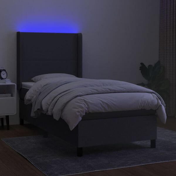 vidaXL Boxspringbett mit Matratze & LED Dunkelgrau 90x190 cm Stoff
