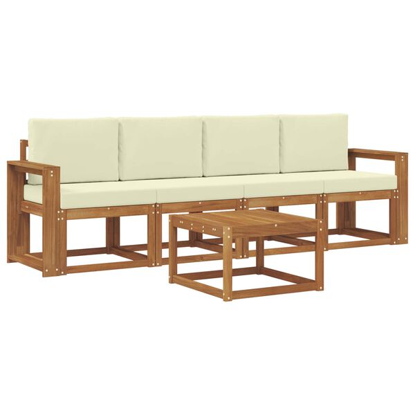 vidaXL Outdoor-Sofagarnitur mit Kissen 5 pcs Natur und Creme