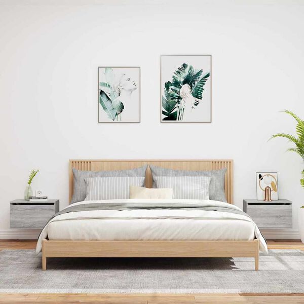 vidaXL Wand-Nachttische mit LED-Leuchten 2 Stk. Grau Sonoma