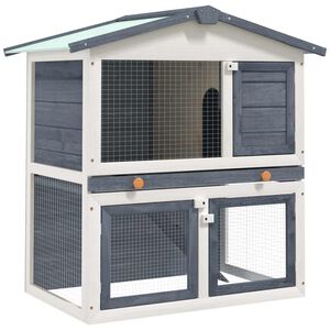 vidaXL Kaninchenstall 3 T&uuml;ren Grau Holz