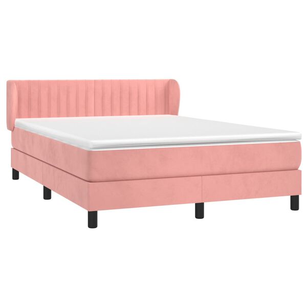 vidaXL Boxspringbett mit Matratze Rosa 140x190 cm Samt