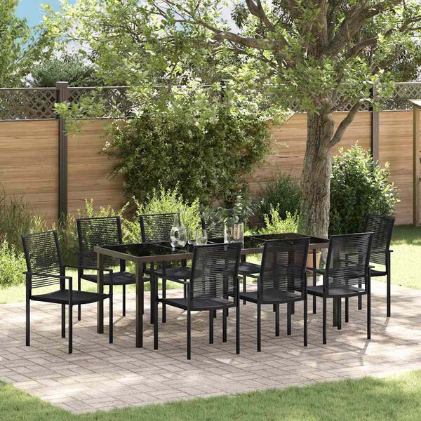vidaXL Garten Essgruppe 9 pcs Schwarz Pulverbeschichteter Stahl