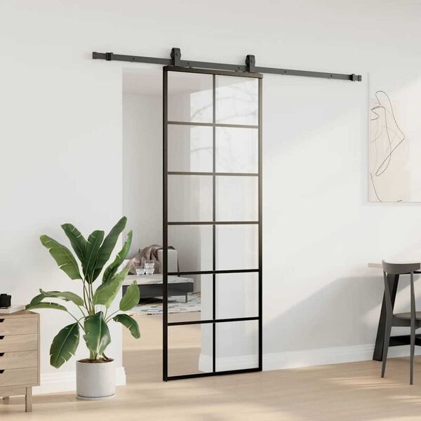 vidaXL Schiebet&uuml;r mit Beschlag Schwarz 76x205 cm ESG-Glas