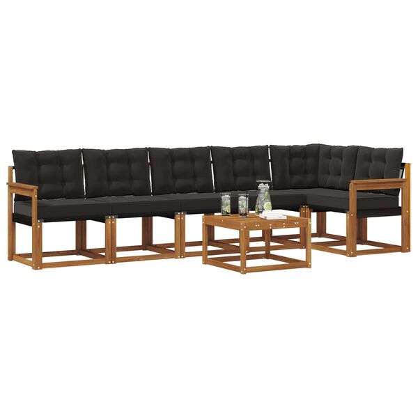 vidaXL Outdoor-Sofagarnitur mit Kissen 7 pcs Nat&uuml;rlich und Schwarz