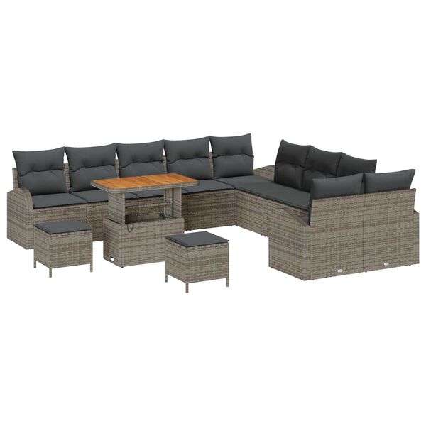 vidaXL Garten-Sofa-Set mit Kissen 13 pcs Grau Poly Rattan